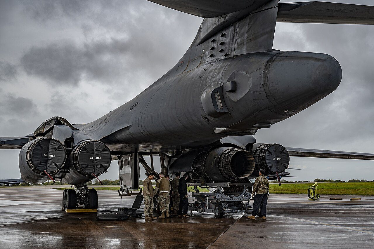 A US B-1 bomber at RAF Fairford, England, in 2023 (file photo)