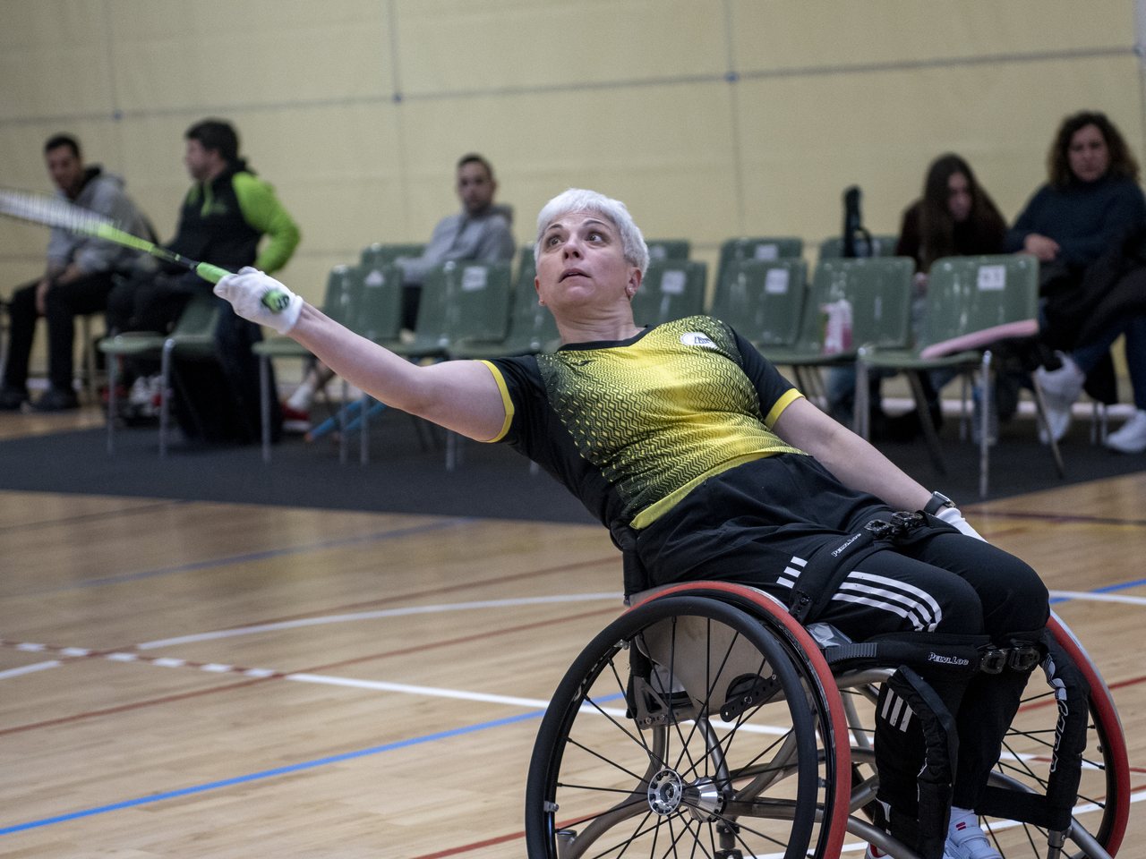 A wheelchair badminton player in action (file photo)