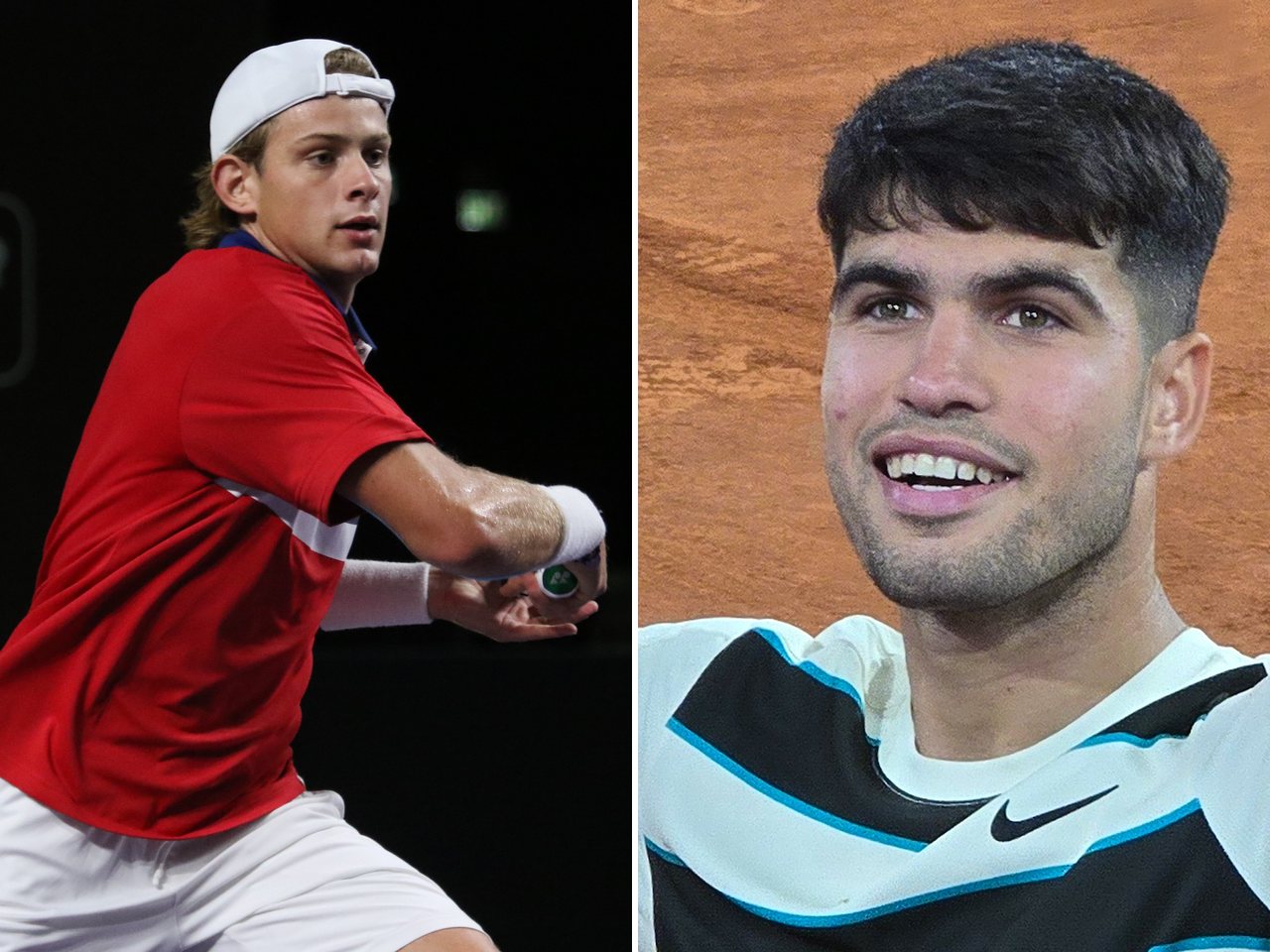 Belgian tennis player Zizou Bergs and Carlos Alcaraz (file photos)