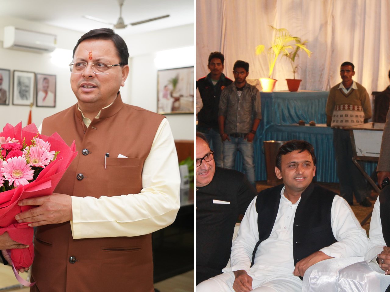 Uttarakhand Chief Minister Pushkar Singh Dhami and Samajwadi Party chief Akhilesh Yadav (file photo)