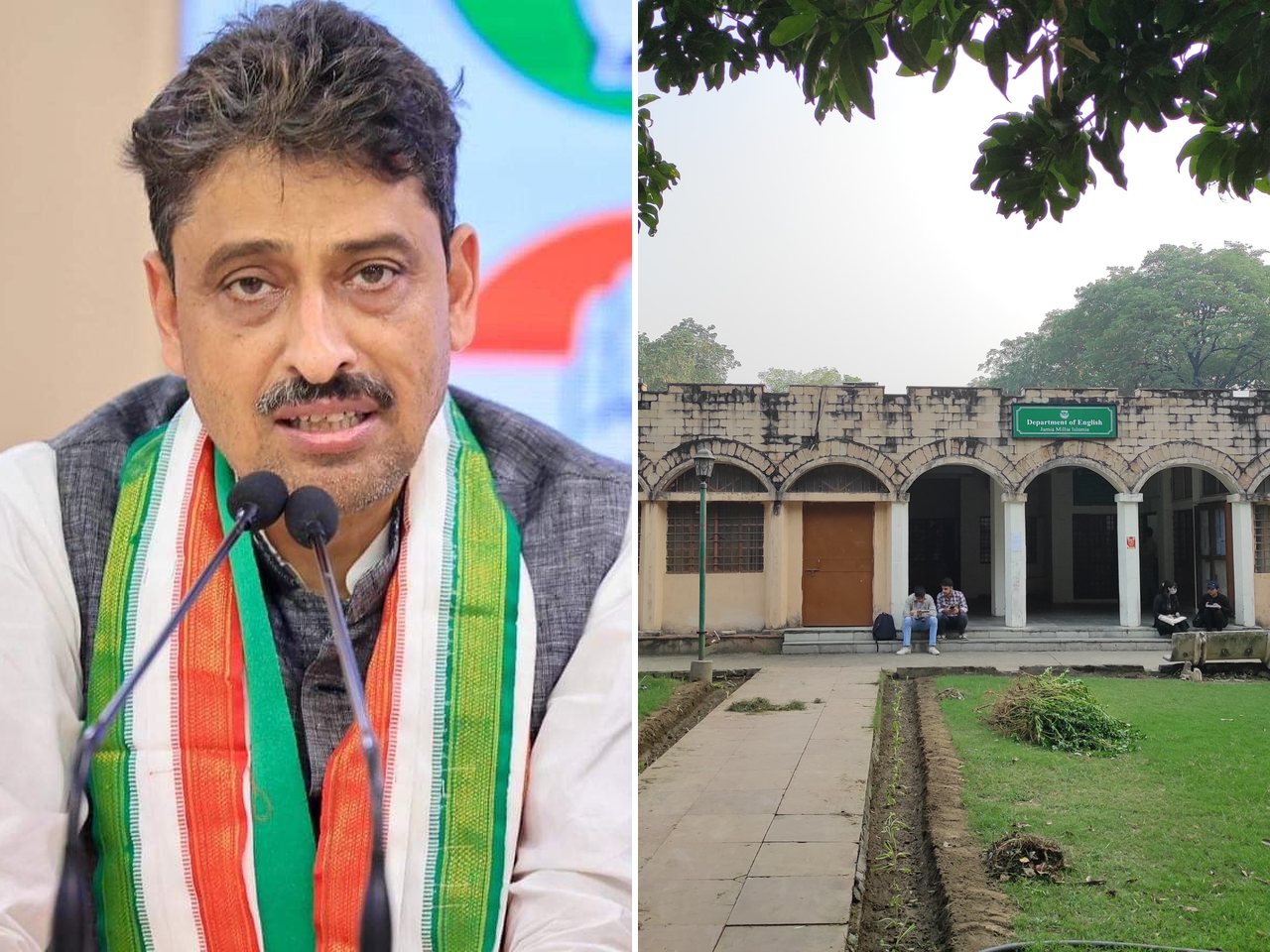 कांग्रेस सांसद इमरान मसूद और नई दिल्ली स्थित जामिया मिल्लिया इस्लामिया (फाइल फोटो) (फ़ाइल फ़ोटो)