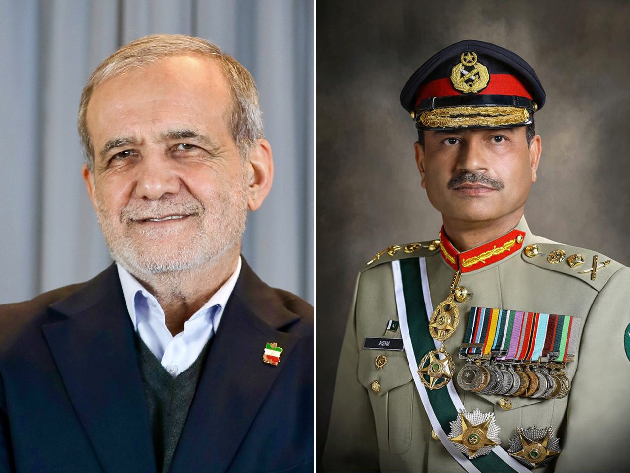 Iranian President Masoud Pezeshkian and Pakistan's army chief Asim Munir (file photos)