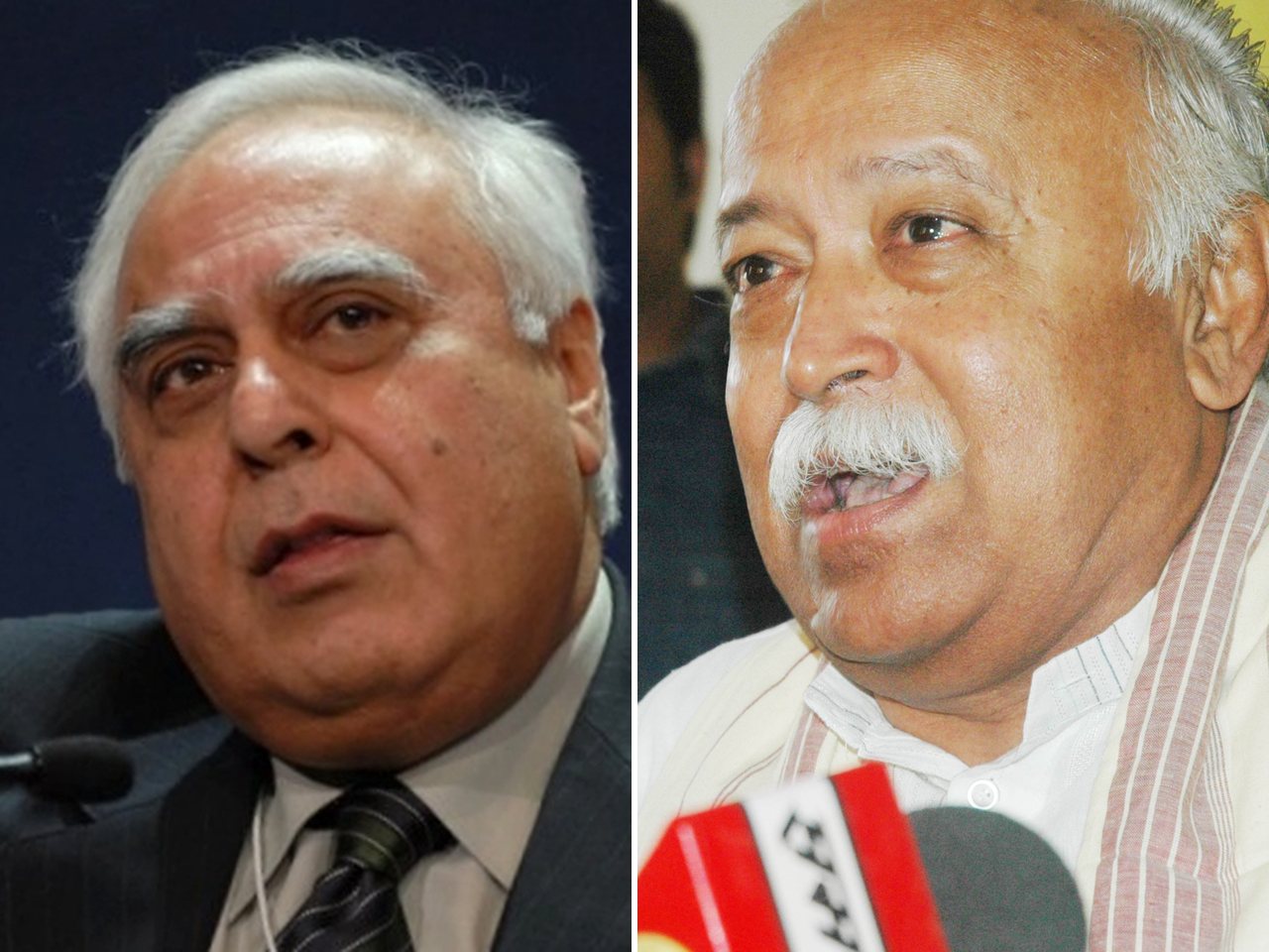 राज्यसभा सांसद कपिल सिब्बल और आरएसएस प्रमुख मोहन भागवत (फ़ाइल फ़ोटो)