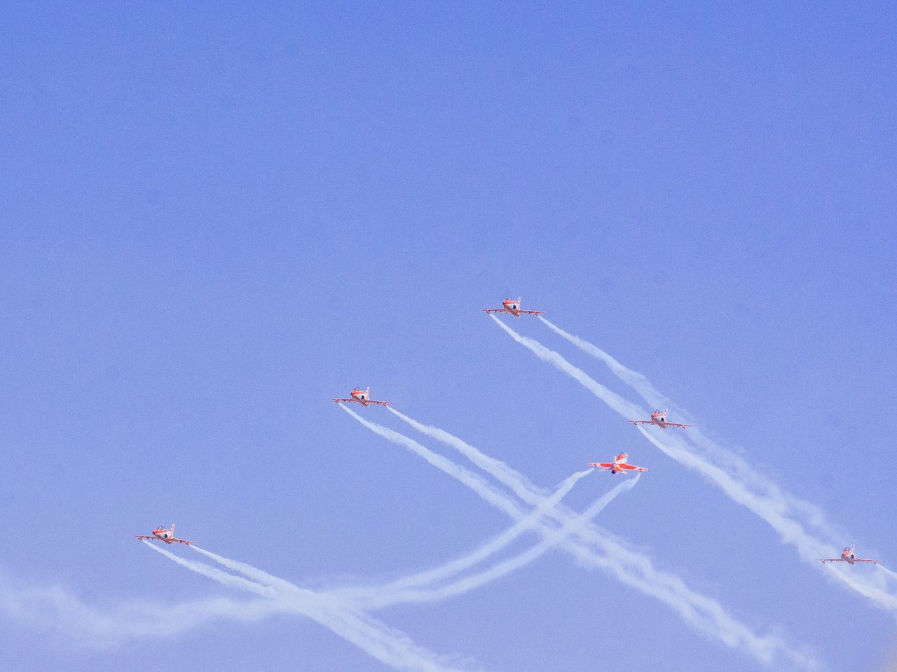 The Indian Air Force's Suryakiran Aerobatic Team flying Hawk jets in formation (file photo)