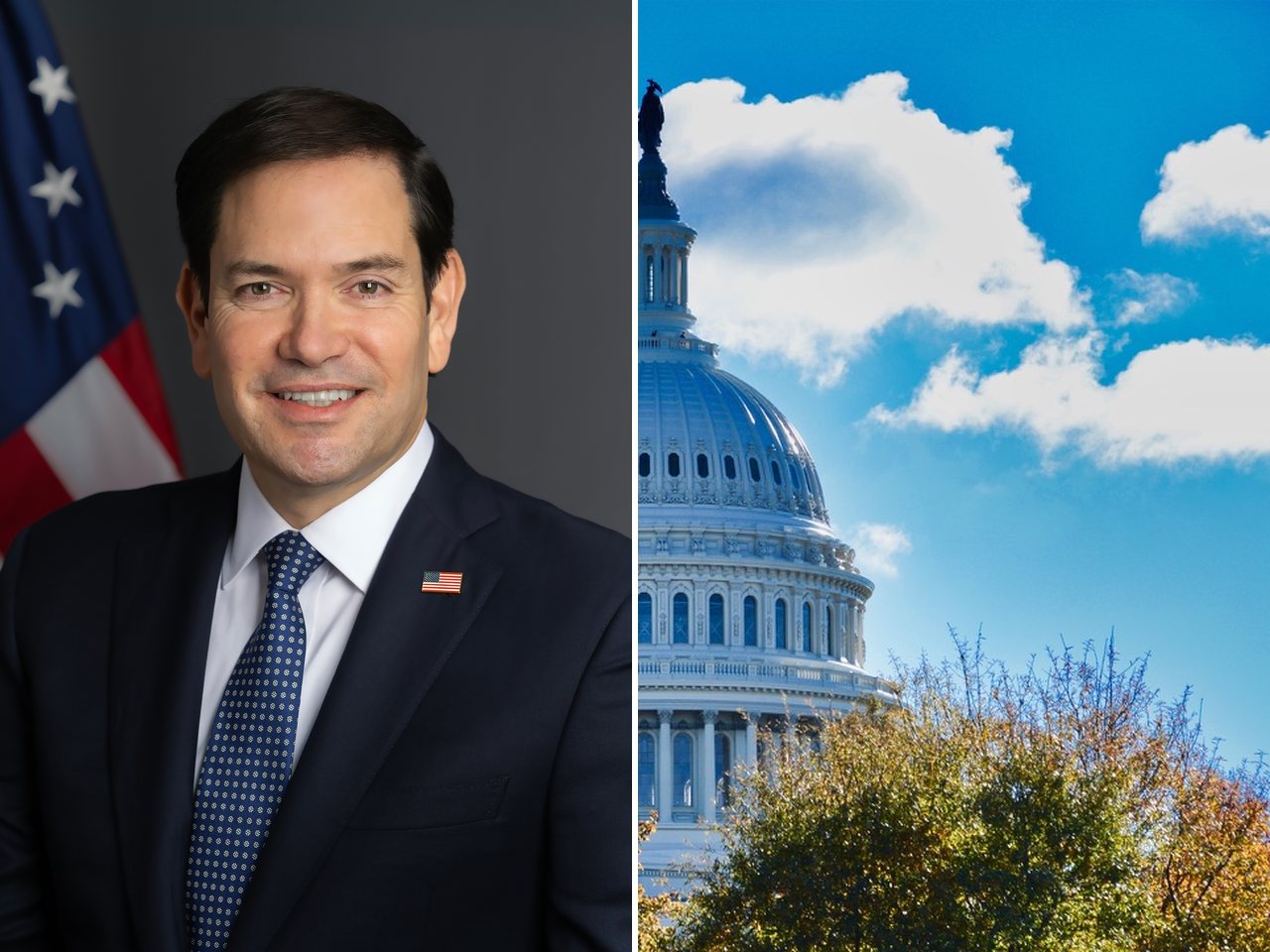 US Secretary of State Marco Rubio and the US Capitol (file photos)