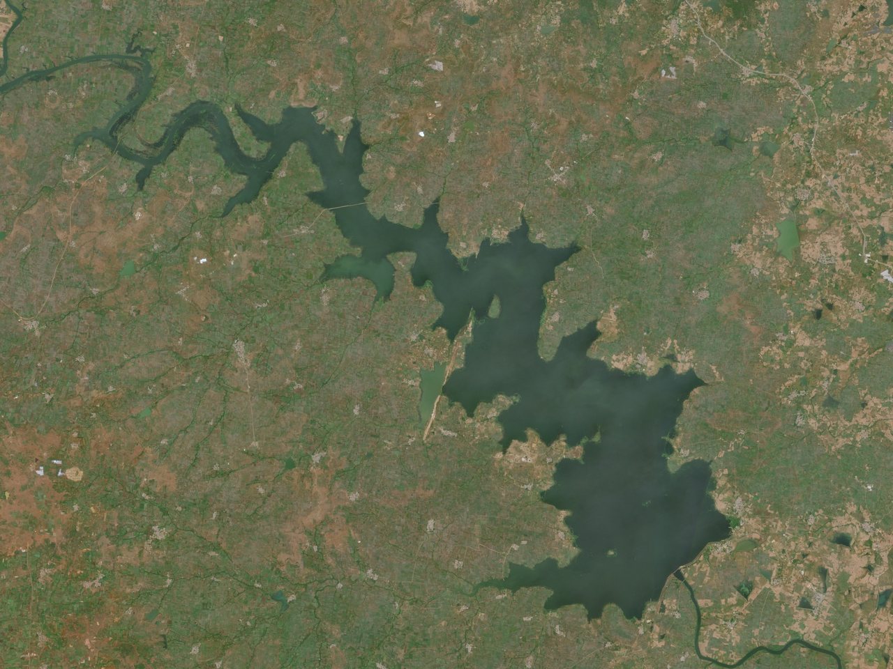 Satellite view of the Singur reservoir, Telangana